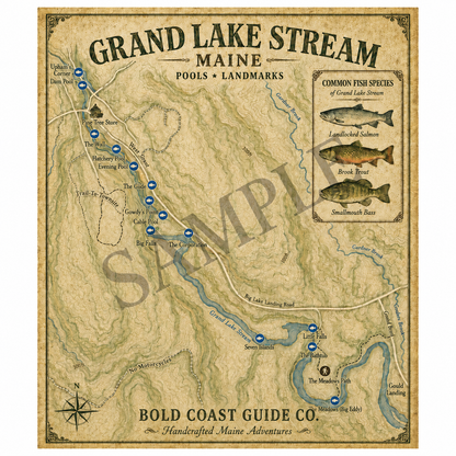 Grand Lake Stream Pools & Landmarks - Vintage Sporting Map Print