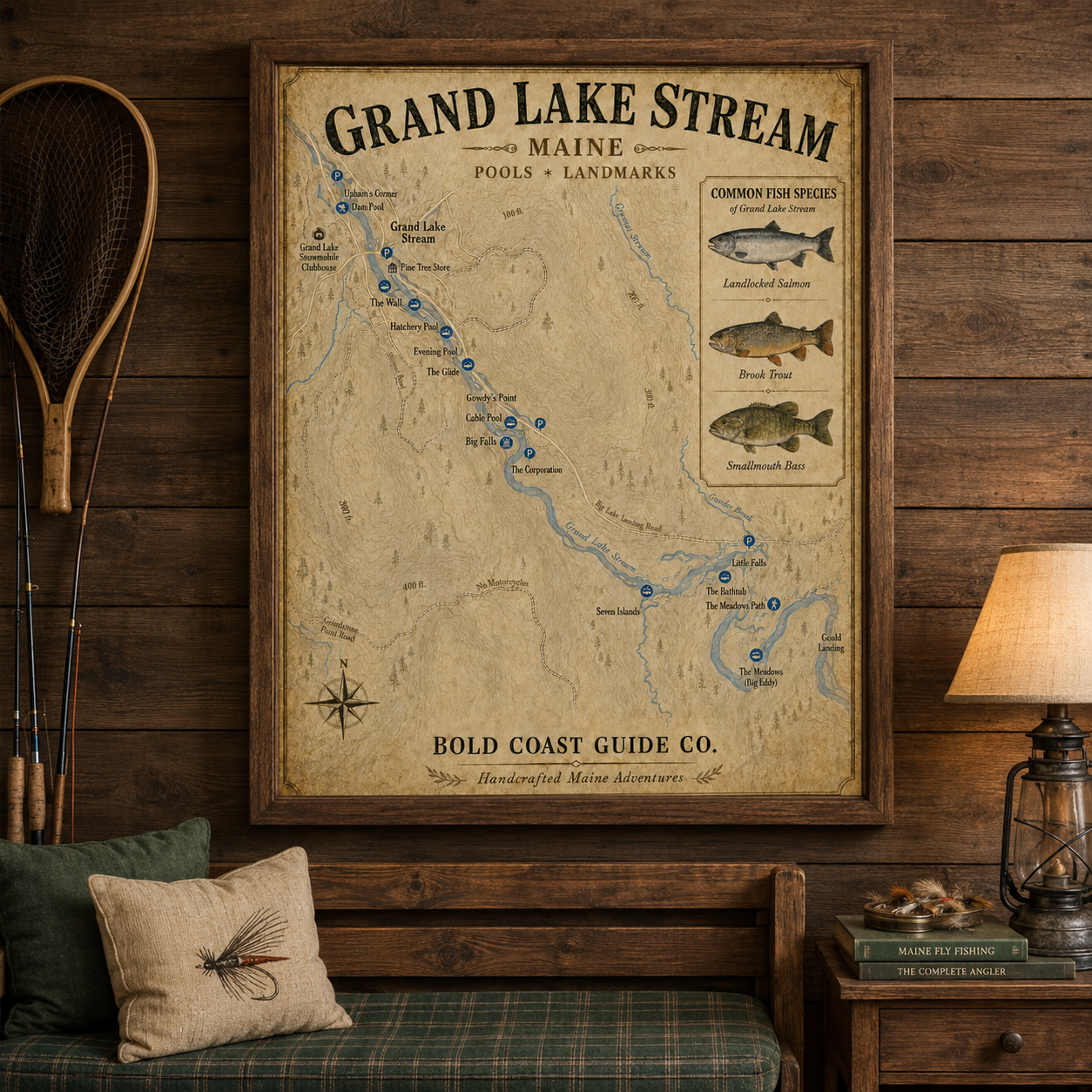 Grand Lake Stream Pools & Landmarks Poster