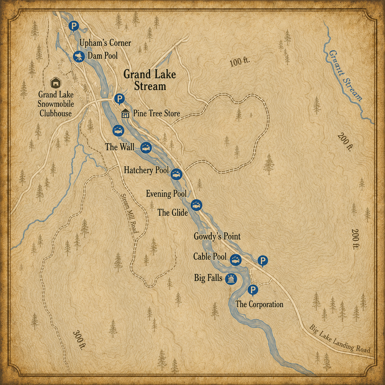 Grand Lake Stream Pools & Landmarks Poster
