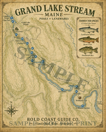 Grand Lake Stream Pools & Landmarks Poster
